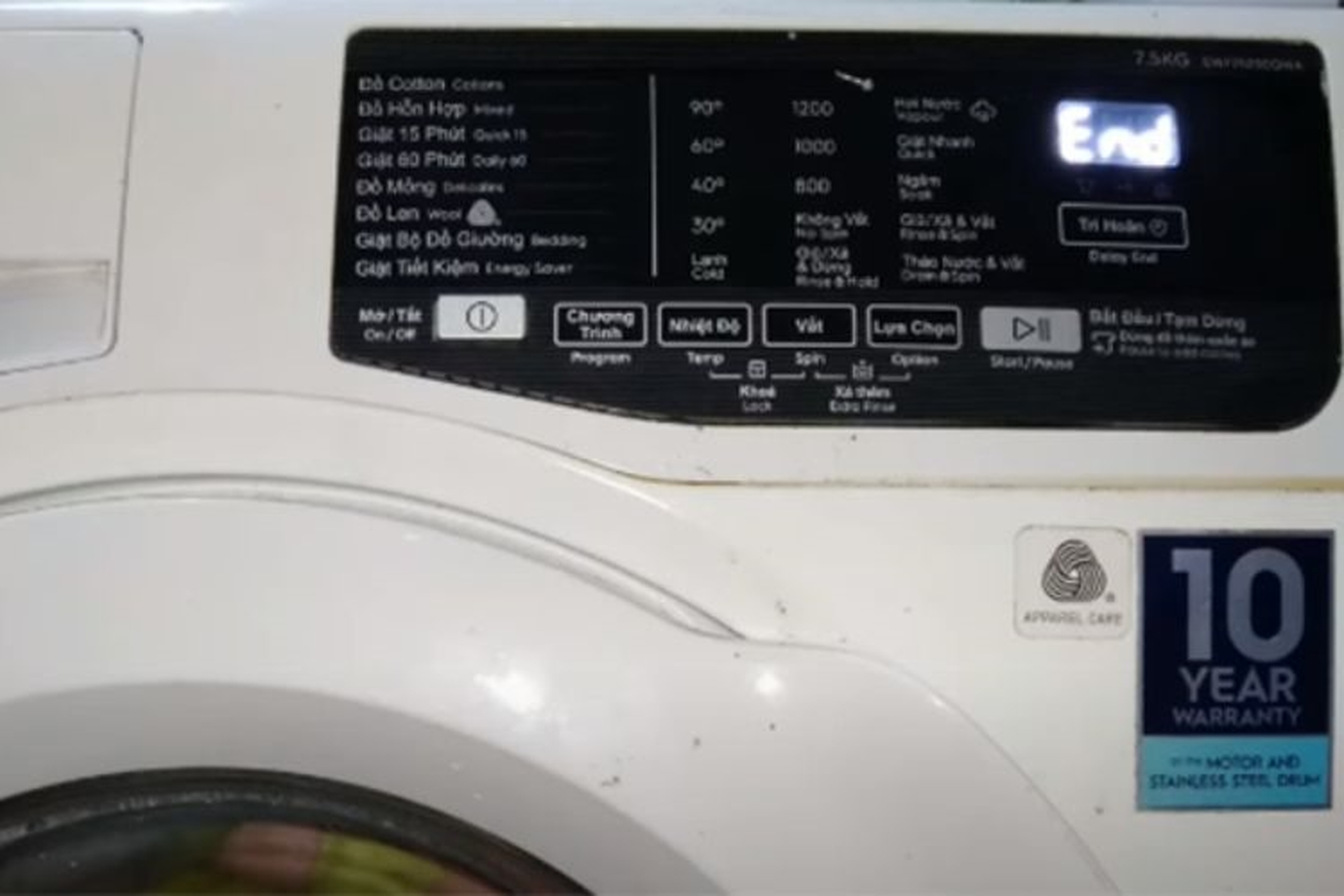 Máy giặt Electrolux hiển thị mã lỗi End